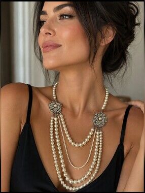 Classic Multi-Strand Pearl Statement Necklace - Ivory Pearls